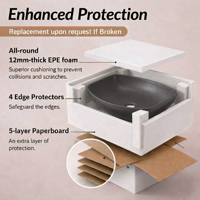 BASSINO Slate Matte Black Boat-Style Vessel Sink (18 x 13 x 5 Inches)