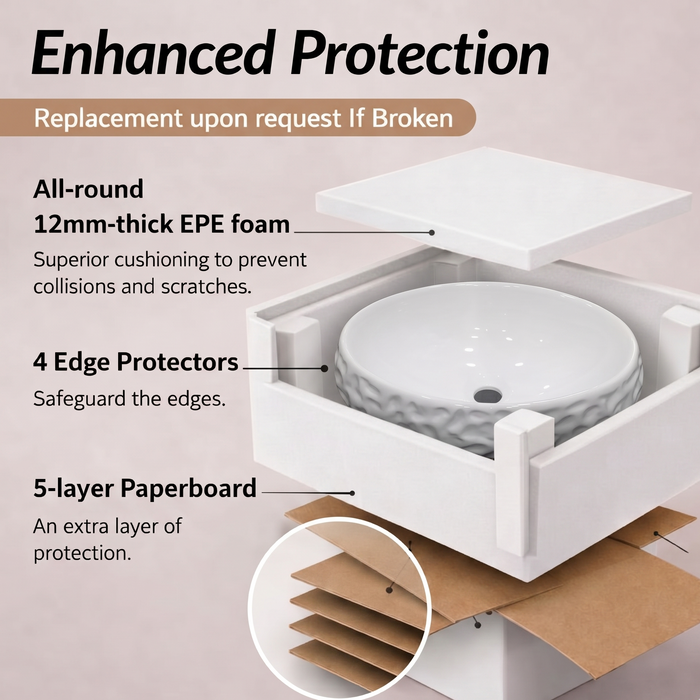 Bassino Textured Oval Countertop Wash Basin (19" x 13" x 5.5") – Modern Ceramic Sink with Sculpted Exterior Design
