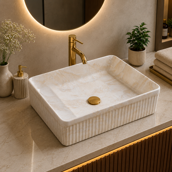 Bassino Matte Marble Table Top Wash Basin 20 × 13.5 × 5 Inches | Imported Designer Basin