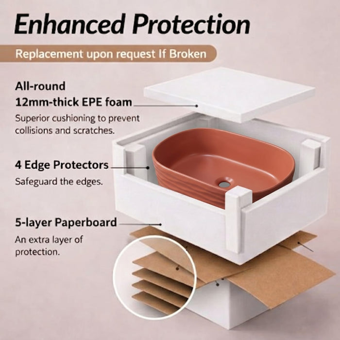 Bassino 20" Matte Red Wave-Textured Oval Ceramic Countertop Wash Basin – Designer Vessel Sink (20" x 12" x 6")