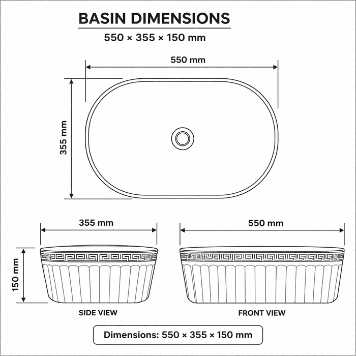 BASSINO Olympian Greco-Roman Fluted Vessel Sink (22 x 14 x 6 Inches)