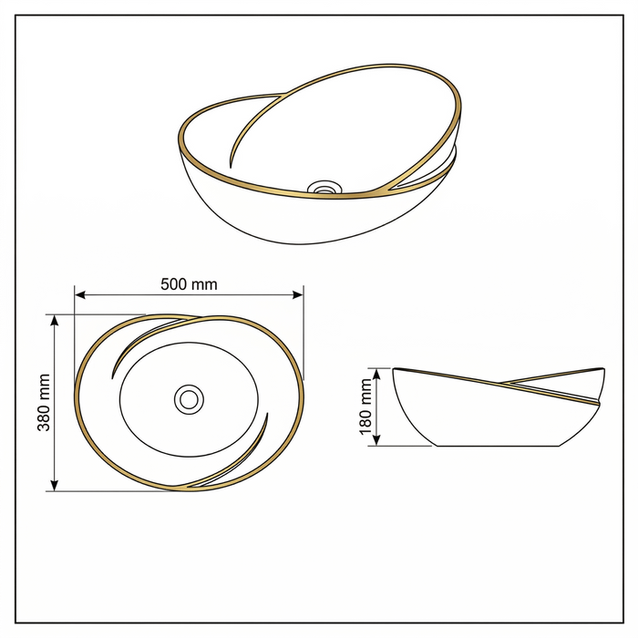 BASSINO Callalily Designer Gilded Vessel Sink (20 x 15 x 7 Inches)