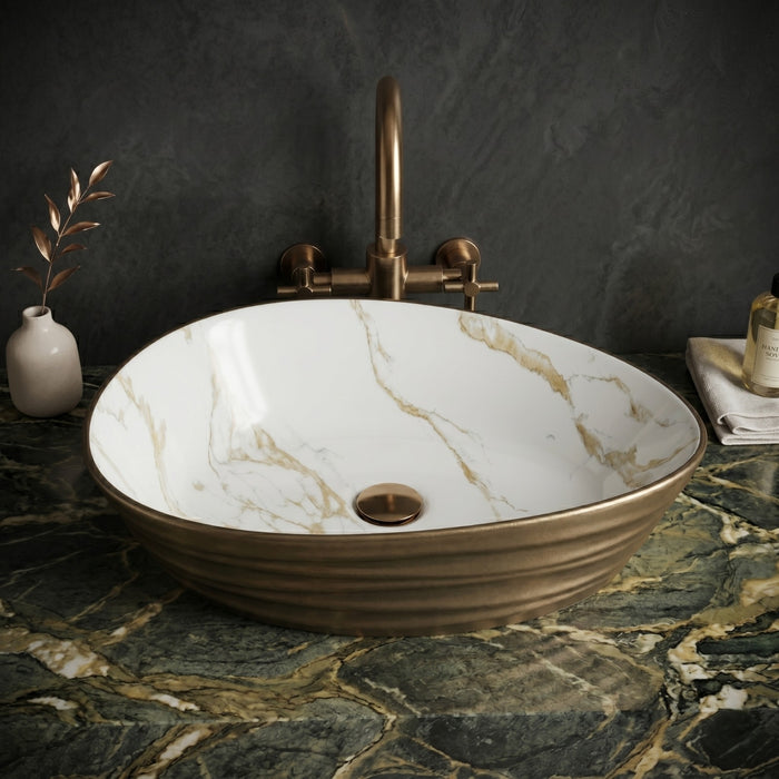 Premium Designer Ceramic Table Top Wash Basin, Dual Color Matt (22 x 14 x 6.5 In) Antique