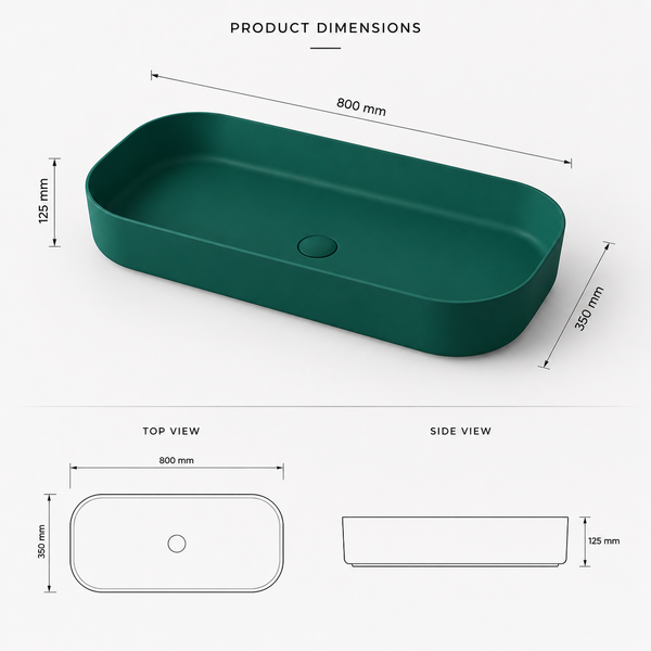 Bassino Modern Melamine Wash Basin | Stylish Countertop Wash Basin for Bathroom–800x350x125 mm Green