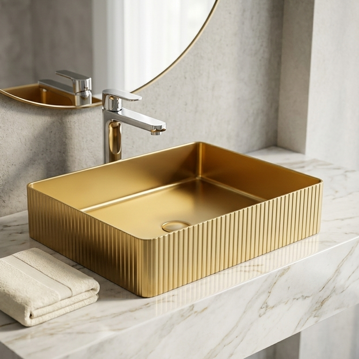 Modern Stainless Steel Countertop Wash Basin (500x352x110 mm) Gold