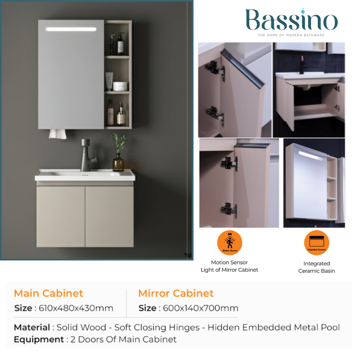 Premium Bathroom Vanity Set (Main Cabinet + LED Mirror Cabinet)