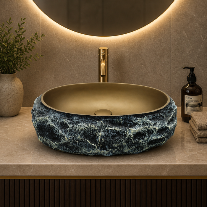 Modern Home Accent Countertop Wash Basin – Matt Artificial Stone Basin | 500×390×150 mm Brown