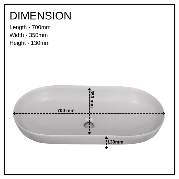 Bassino Matte White Oval Countertop Wash Basin – Modern Ceramic Vessel Sink (28" x 14" x 5")