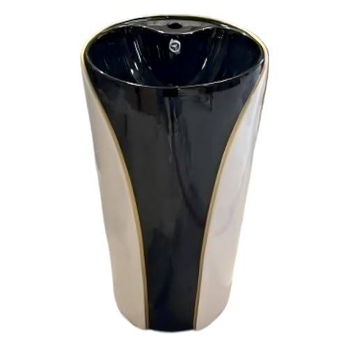 Bassino Ceramic Pedestal Free Standing Wash Basin For Living Room and Bathroom (410X410X840 MM, BLACK & WHITE) BPB-534