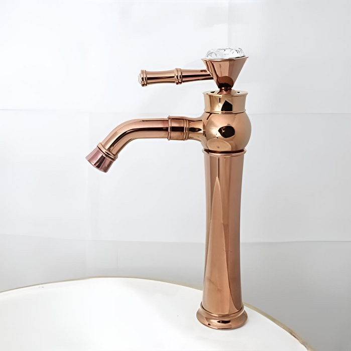 BASSINO Stylish Bathroom Faucet with Single Lever - Waterfall Bathroom Basin Faucet of Brass - Hot and Cold Water Mixer Antique Tap for Bathroom 12 Inches - (Rose Gold 4)