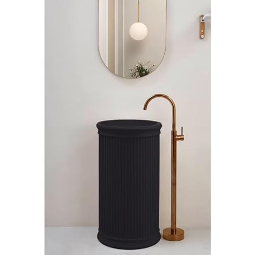 Bassino Artificial Stone Pedestal Free Standing Wash Basin For Living Room and Bathroom (450X450X860 MM, Black) BPB-627