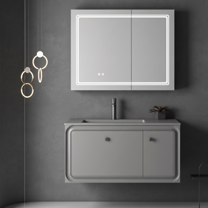 Luxury Bathroom Vanity Set | Smart Touch Mirror + Anti-Fog Defogging Light + Aluminite Basin | 1000mm Wall Mounted Bathroom Cabinet