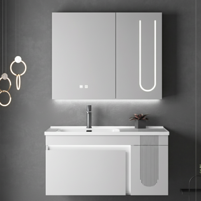 Bathroom Vanity Set| Motion Sensor Cabinet + Touch Smart Mirror + Integrated Ceramic Basin | 1000mm Modern Bathroom Vanity Unit