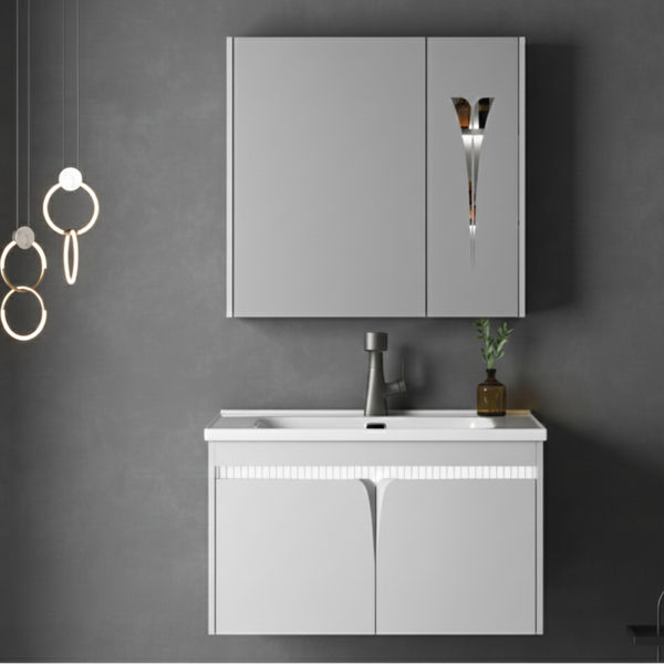 Modern Wall-Mounted Bathroom Vanity Set with Motion Sensor & Ceramic Basin | 800 mm