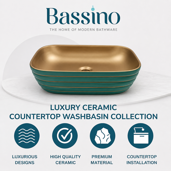 Bassino Textured Rectangular Countertop Wash Basin – Premium Matte Luxury Vessel Sink (18.1" x 13" x 5.3")