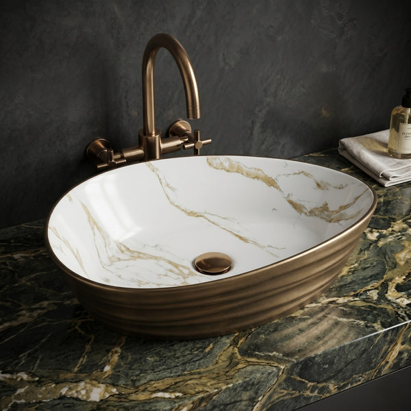Premium Designer Ceramic Table Top Wash Basin, Dual Color Matt (22 x 14 x 6.5 In) Antique