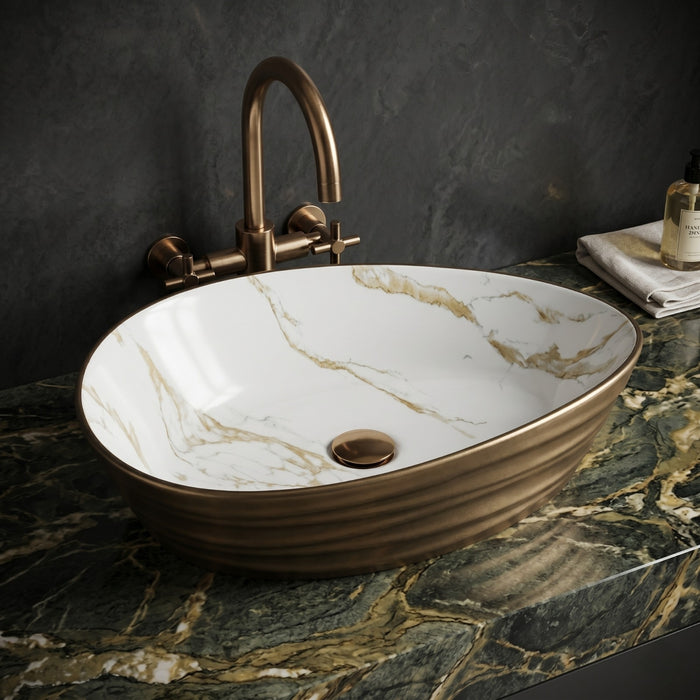 Premium Designer Ceramic Table Top Wash Basin, Dual Color Matt (22 x 14 x 6.5 In) Antique