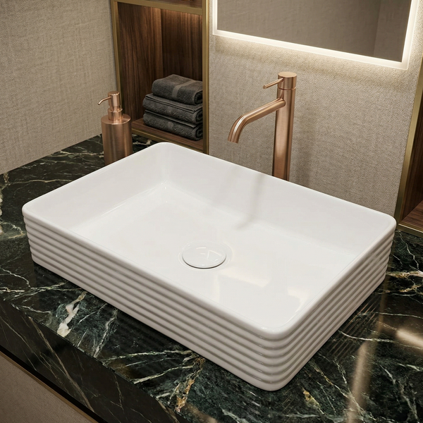 Bassino Rectangular Ceramic Countertop Wash Basin 24 x 13 x 5 Inch