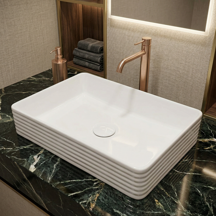 Bassino Rectangular Ceramic Countertop Wash Basin 24 x 13 x 5 Inch