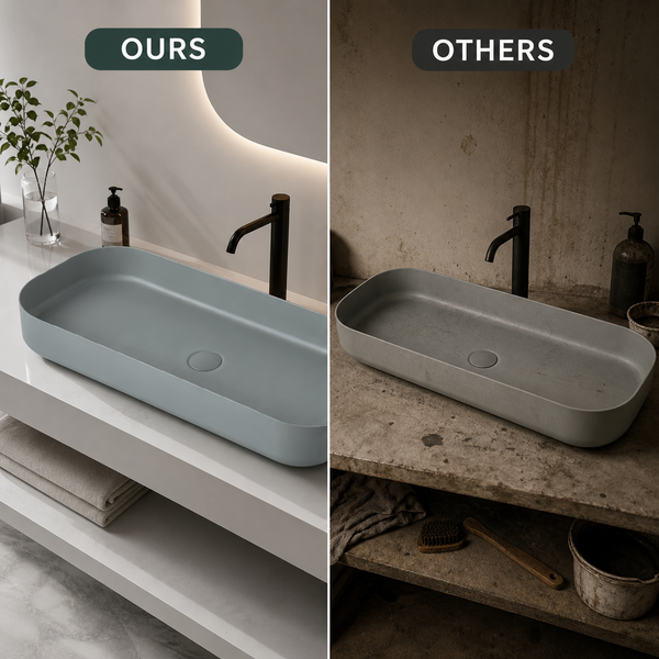 Bassino Modern Melamine Wash Basin | Stylish Countertop Wash Basin for Bathroom–800x350x125 mm Grey