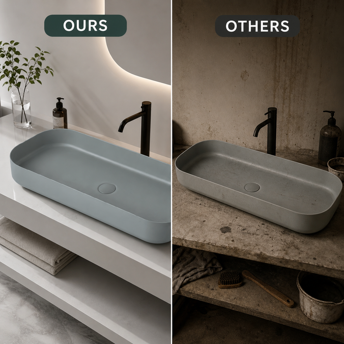 Bassino Modern Melamine Wash Basin | Stylish Countertop Wash Basin for Bathroom–800x350x125 mm Grey