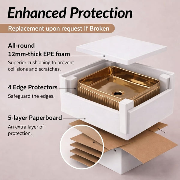 Luxury Rose Gold Countertop Wash Basin | Designer Rectangular Table Top Basin | (19" × 13" × 4" In)