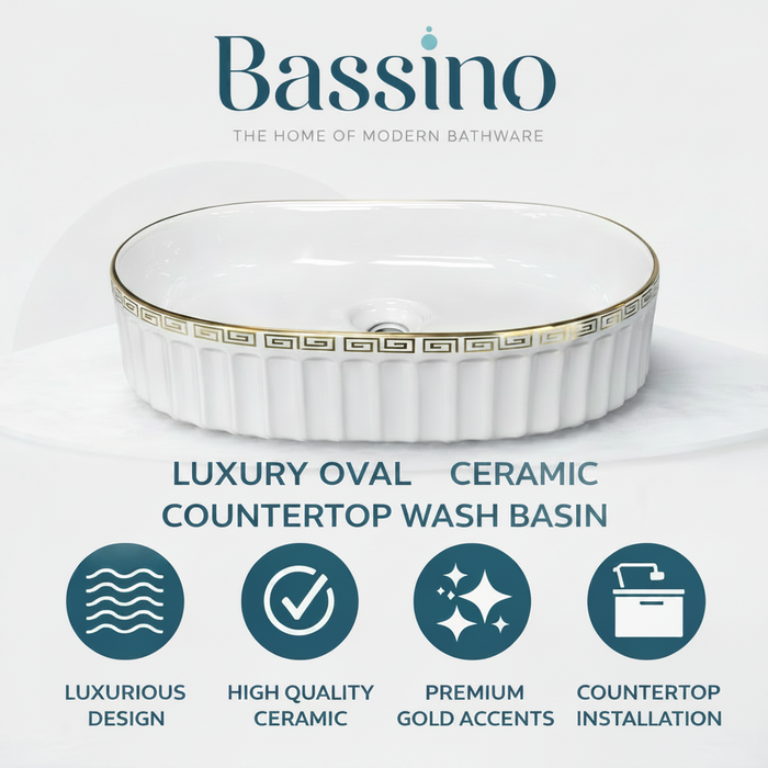 BASSINO Olympian Greco-Roman Fluted Vessel Sink (22 x 14 x 6 Inches)