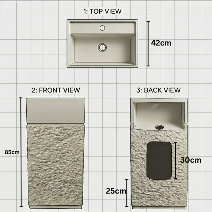 Luxury Artificial Pedestal Basin | Designer Freestanding Wash Basin | 19 × 19 × 37 In