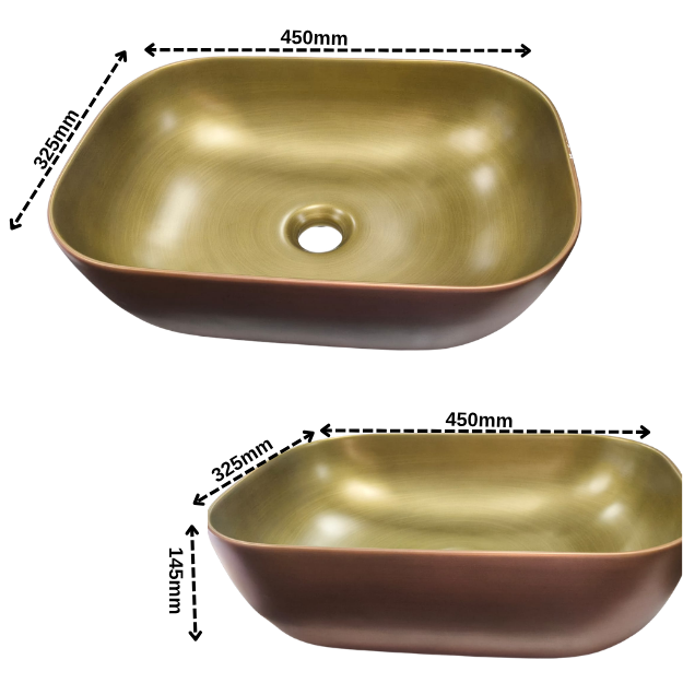 Luxury Counter Top Wash Basin | Matte Rectangle Table Top Basin | 18x13x5.8 Inch | Gold With Bronze