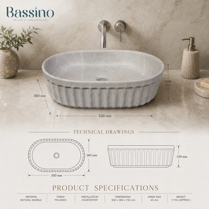 Premium Designer Table top/Counter top Wash Basin/Vessel sink (22x14x6 In) Marble8