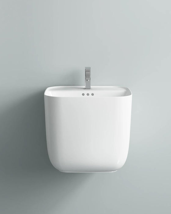 Ceramic Wall Mount Half Pedestal Wash Basin,BPB-755,size-17x18x16 Inch