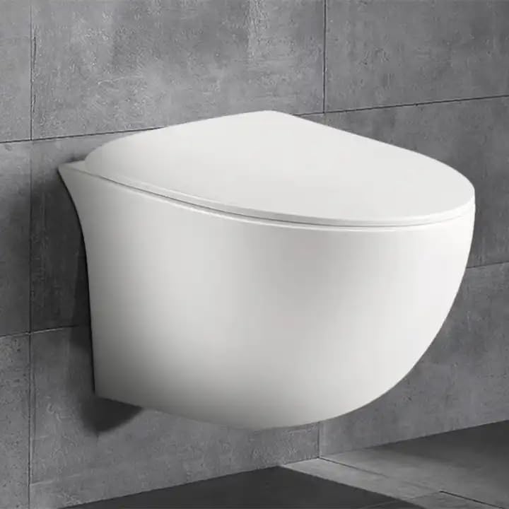 Bassino Ceramic Wall Mount/Wall Hung Western Toilet/Commode/Water Closet /European Commode P Trap Outlet Is From WALL With Soft Close Seat Cover For Bathrooms (Size : 520*370*360mm)