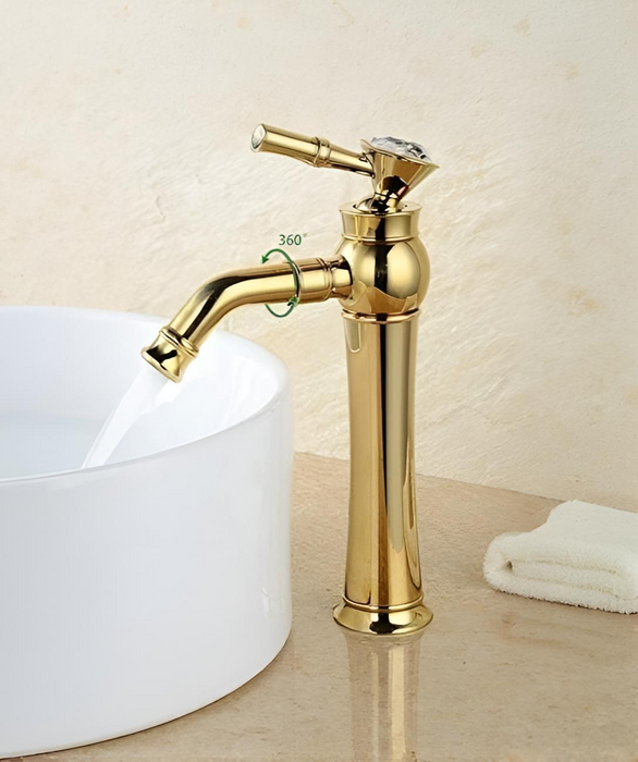 BASSINO Stylish Bathroom Faucet with Single Lever - Waterfall Bathroom Basin Faucet of Brass - Hot and Cold Water Mixer Antique Tap for Bathroom 12 Inches - (Golden)
