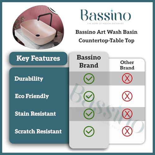 Premium Ceramic Table Top Wash Basin, Peach Pink Finish (18 × 13 × 6 In) BTT-748