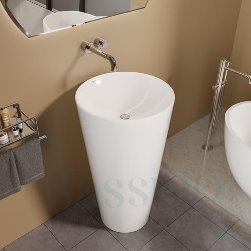 Premium Ceramic Pedestal Wash Basin, White Glossy (18.5 × 18.5 × 32 In) BPB-654