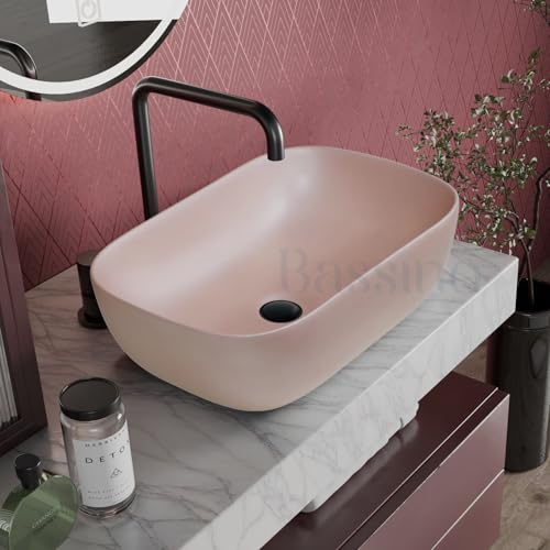 Premium Ceramic Table Top Wash Basin, Peach Pink Finish (18 × 13 × 6 In) BTT-748