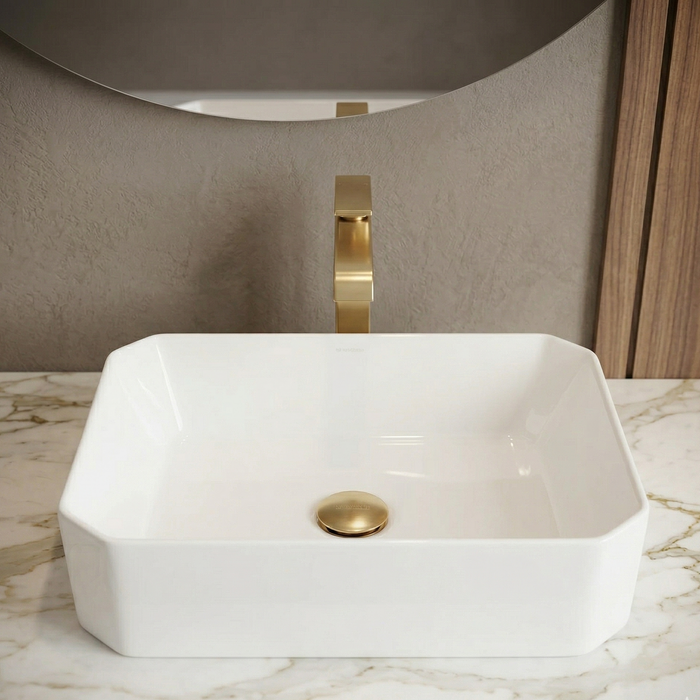 Bassino  Rectangular Ceramic Countertop Wash Basin | Modern White Vanity Sink 20 x 14 x 5 Inch
