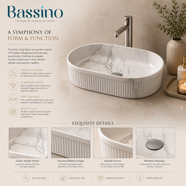 Bassino Glossy Marble Table Top Wash Basin 20 × 12.5 × 5 Inches | Luxury Imported Basin BTT-11820