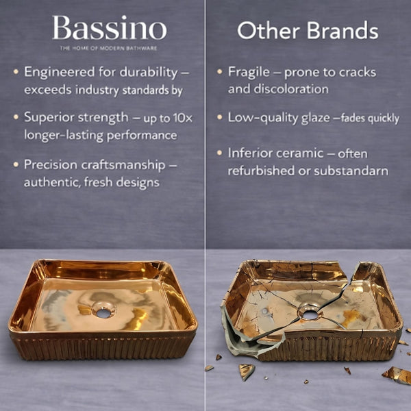 Luxury Rose Gold Countertop Wash Basin | Designer Rectangular Table Top Basin | (19" × 13" × 4" In)