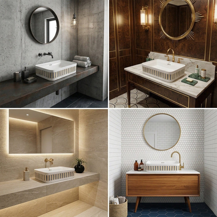 Bassino Luxury Designer Counter Top Wash Basin | Premium Rectangular Table Top Basin | Approx. 24 × 14 × 6 Inches White