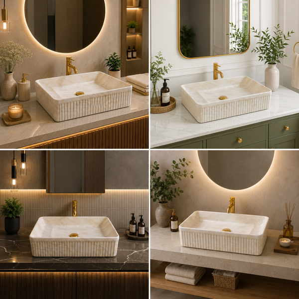 Bassino Matte Marble Table Top Wash Basin 20 × 13.5 × 5 Inches | Imported Designer Basin