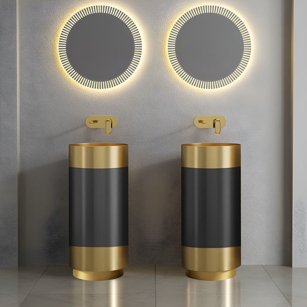 Metal Pedestal Wash Basin,size-16x16x33 Inch Gold + Black