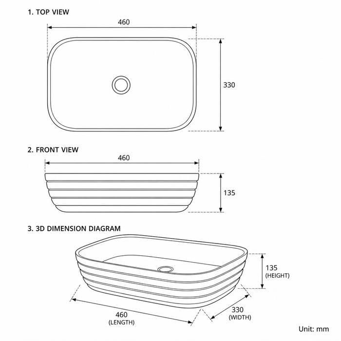 Bassino Textured Rectangular Countertop Wash Basin – Premium Matte Luxury Vessel Sink (18.1" x 13" x 5.3")