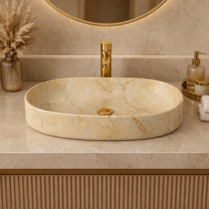 Bassino Luxury Oval Marble Finish Countertop Wash Basin (27" x 14" x 5.5") – Premium Ceramic