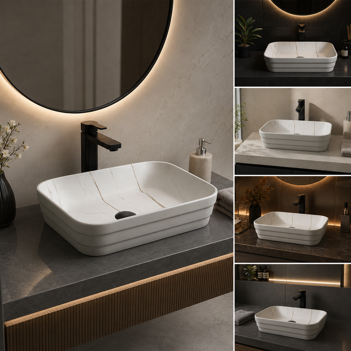 Double Color Matt Marble Bathroom Sink Rectangular Countertop Wash Basin (20" × 14" × 5"IN) Grey