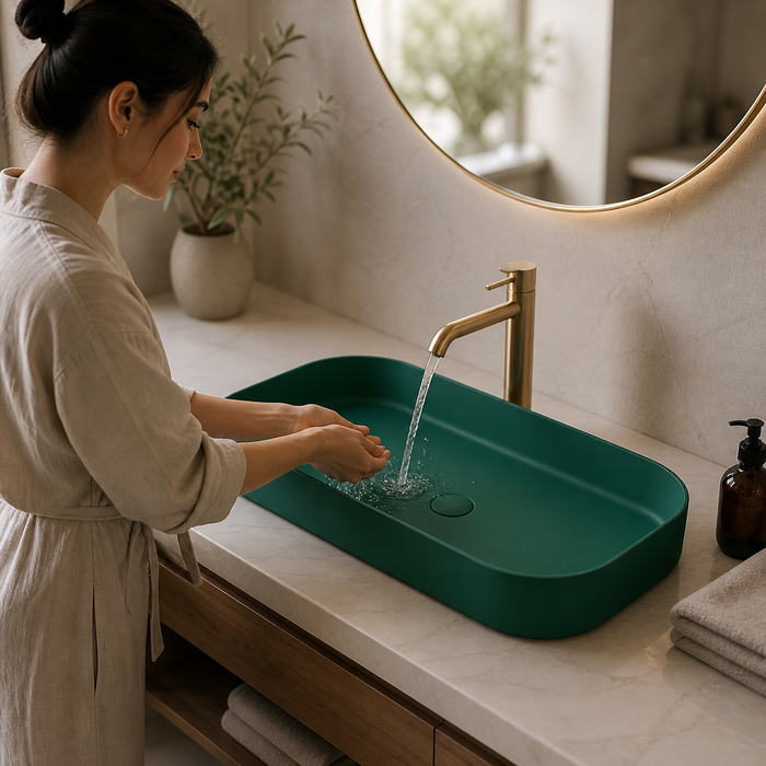 Bassino Modern Melamine Wash Basin | Stylish Countertop Wash Basin for Bathroom–800x350x125 mm Green