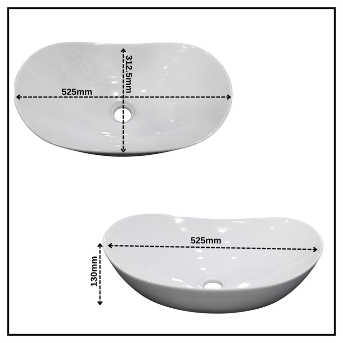 Bassino Modern Asymmetrical Oval Countertop Wash Basin (21" x 12" x 5") – Premium Ceramic Designer Vanity Sink