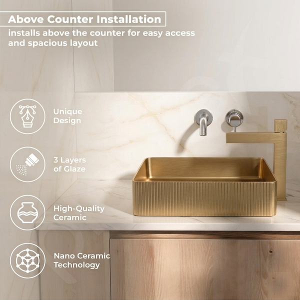 Modern Stainless Steel Countertop Wash Basin (500x352x110 mm) Gold