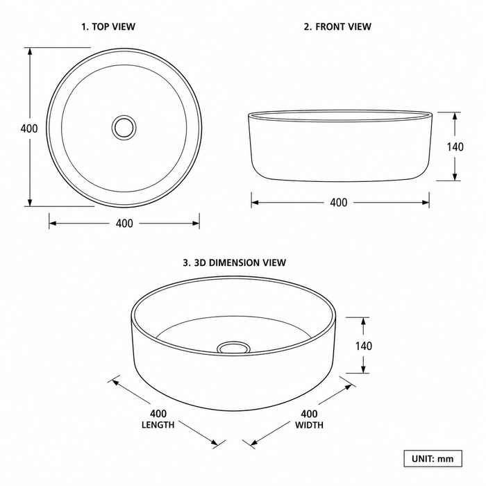 Bassino 16" Round Countertop Wash Basin – Black & White Luxury Ceramic Vessel Sink (15.7" x 15.7" x 5.5")
