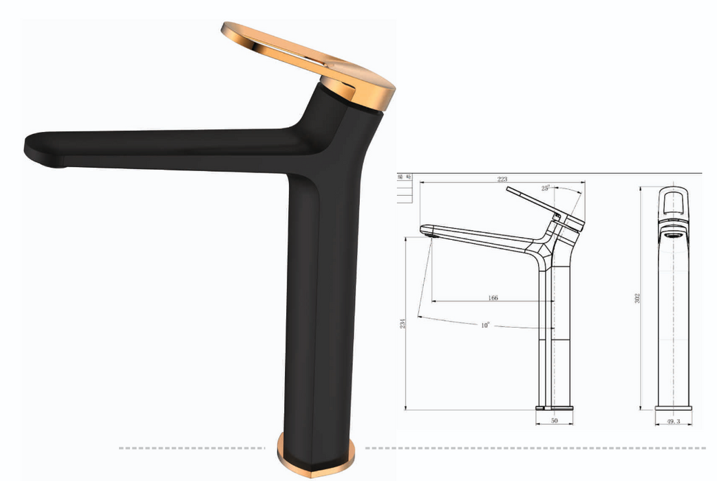 Premium Brass Tall Basin Mixer Tap – Black Rose Gold Finish Tall Size (NCGF 501) – 5 Years Warranty